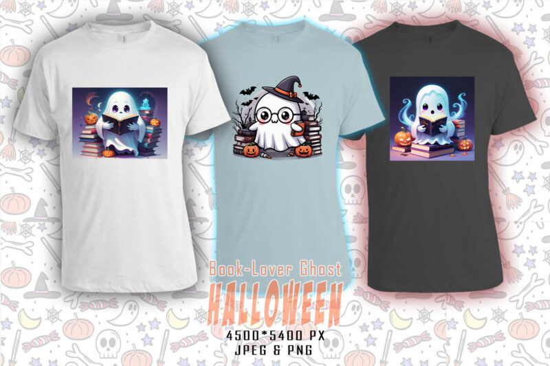 Retro Halloween Book Lover Ghost t-shirt design bundle with 20 designs – download instantly