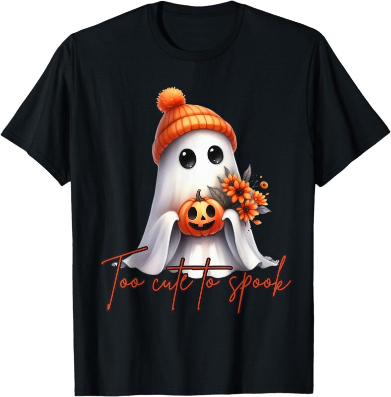 Too Cute To Spook Halloween Ghost Pumpkin Graphic T-Shirt