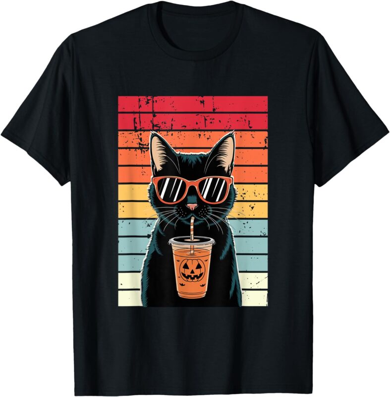 Trick or Treat Black Cat Hipster Funny Halloween Black Cat T-Shirt