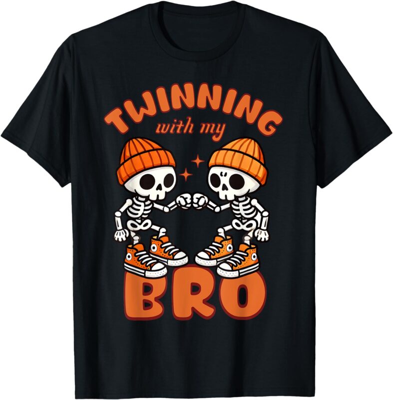 Twin Boys Twinning Halloween Best Friend Matching Skeleton T-Shirt