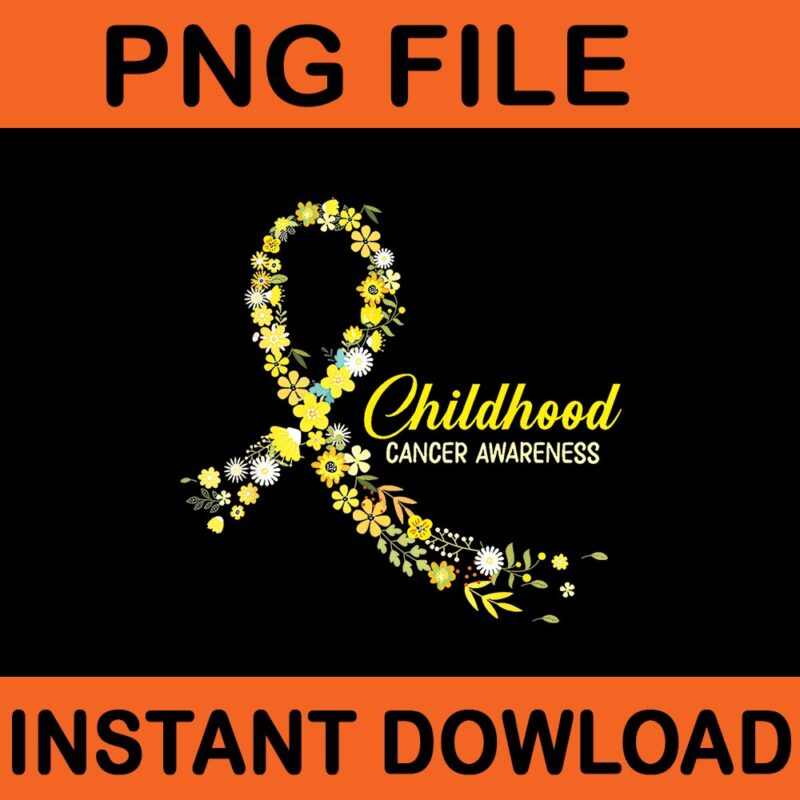 Childhood Cancer Awareness Hippie Flower Gold Ribbon Support PNG