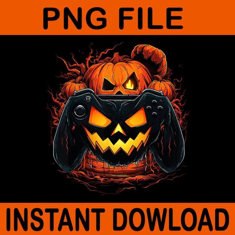 Jack O Lantern Pumpkin Face Gamer Gaming Halloween PNG