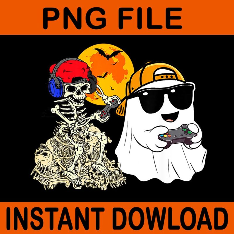 Halloween Ghost Gaming Scary Skeleton PNG, Skeleton Gamer PNG