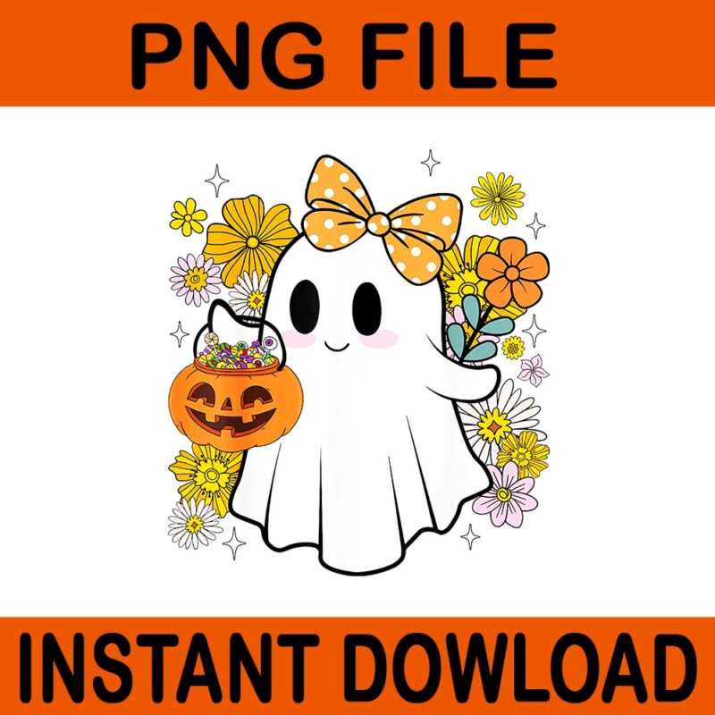 Ghost Floral Trick Or Treat Halloween PNG