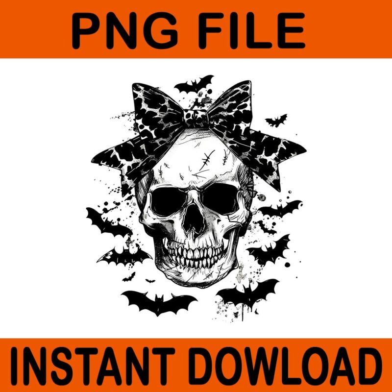 Coquette Bow Sugar Skull Skeleton Spooky Season Halloween PNG