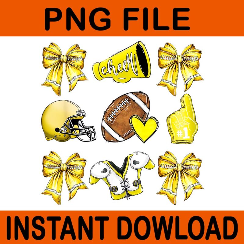 Yellow Cheer Coquette Football Mom PNG