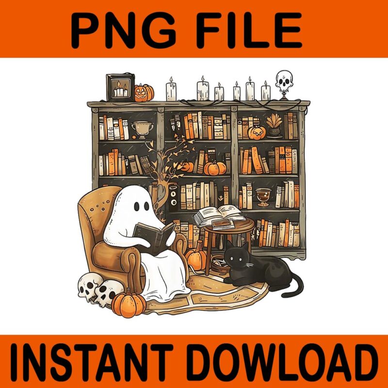 Ghost Reading Books Librarian Halloween PNG