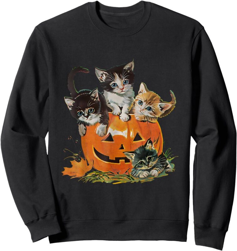 Vintage 90s Cat Pumpkin Halloween Retro Floral Spooky Season Sweatshirt