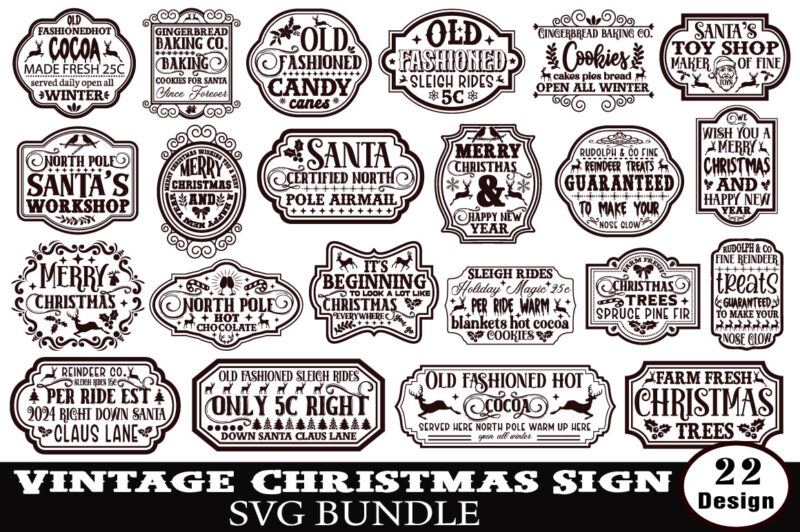 Vintage Christmas Sign t-shirt SVG Bundle