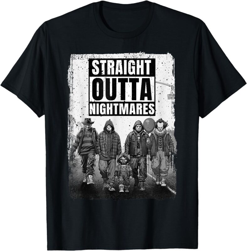 Vintage Horror Halloween Scary Straight outta nightmares T-Shirt