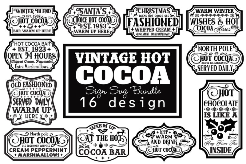 Vintage Hot Cocoa T-shirt Bundle Vintage Hot Cocoa SVG Bundle