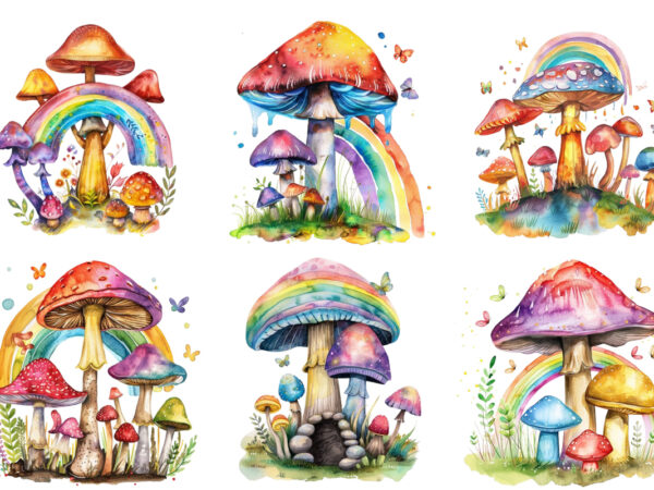Watercolor mashroom clipart t shirt design for sale