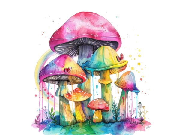 Watercolor mushroom sublimation t shirt design for sale