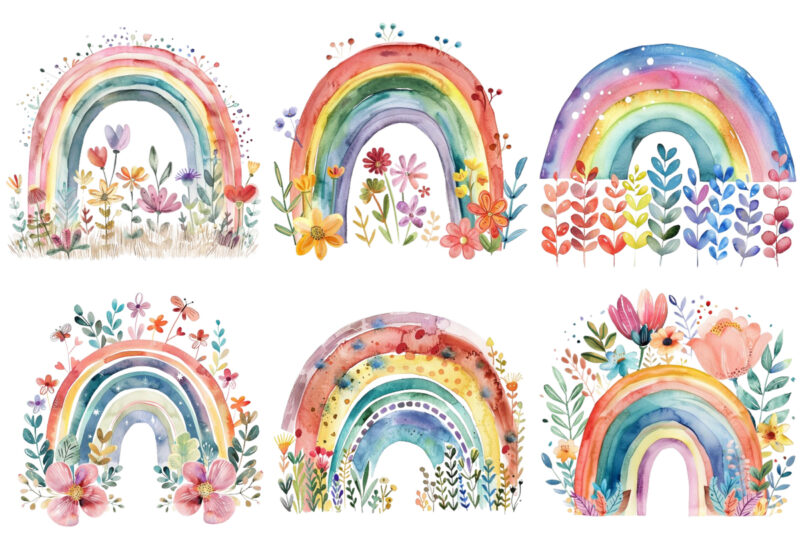 Watercolor Spring Rainbow clipart