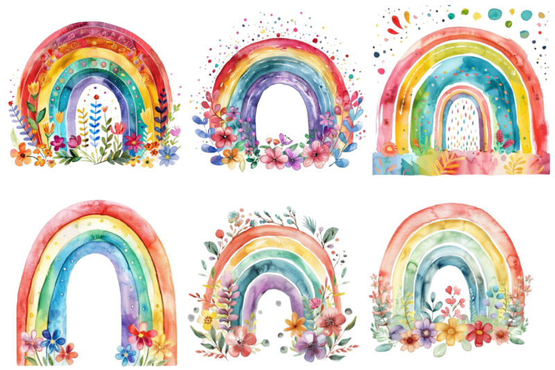 Watercolor Spring Rainbow clipart