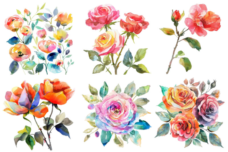 Watercolor Spring Rose Clipart