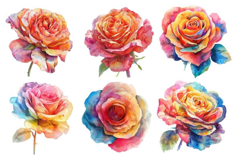 Watercolor Spring Rose Clipart