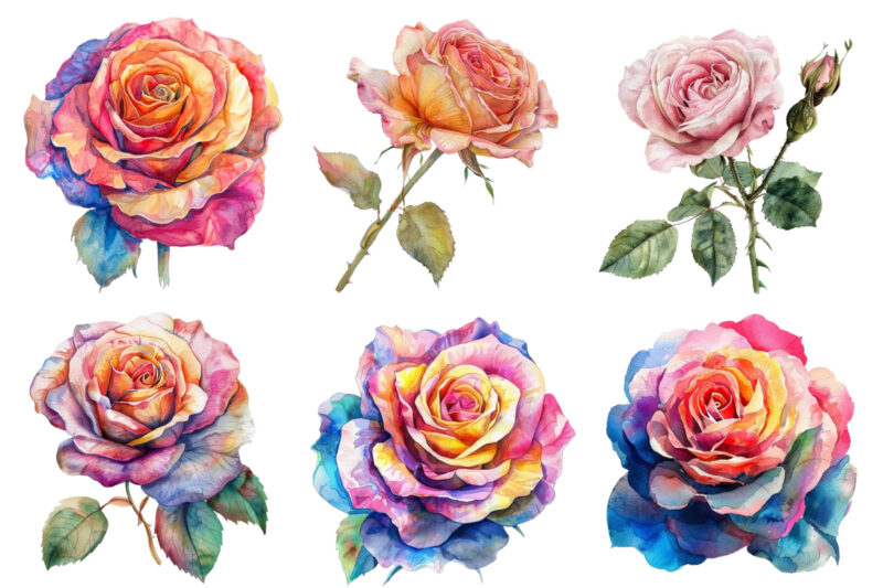 Watercolor Spring Rose Clipart