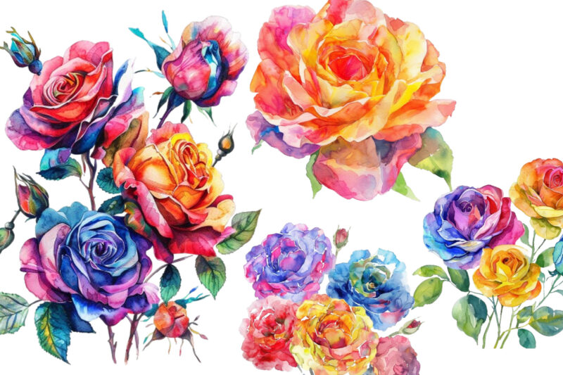 Watercolor Spring Rose Clipart