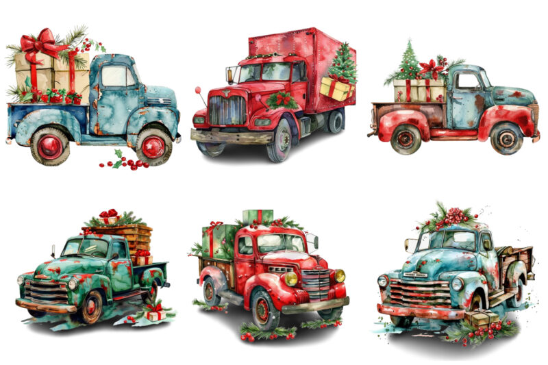 Watercolor Truck with Gift Box