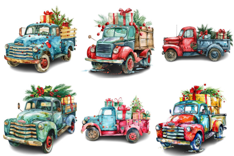 Watercolor Truck with Gift Box