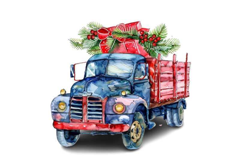 Watercolor Truck with Gift Box