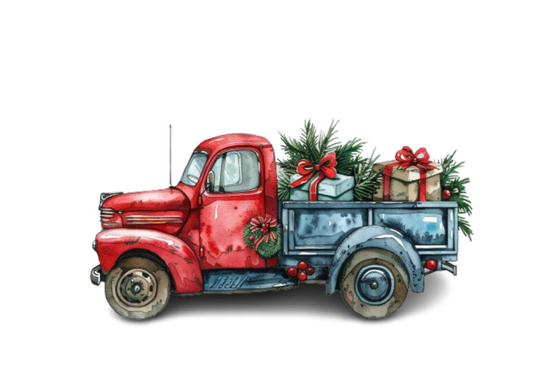 Watercolor Truck with Gift Box