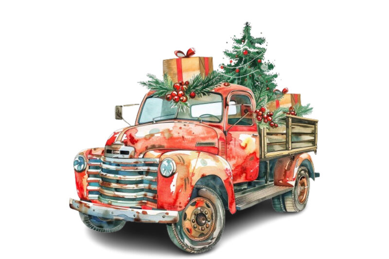 Watercolor Truck with Gift Box