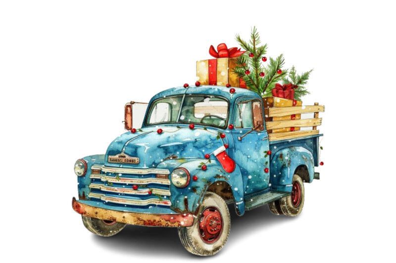 Watercolor Truck with Gift Box