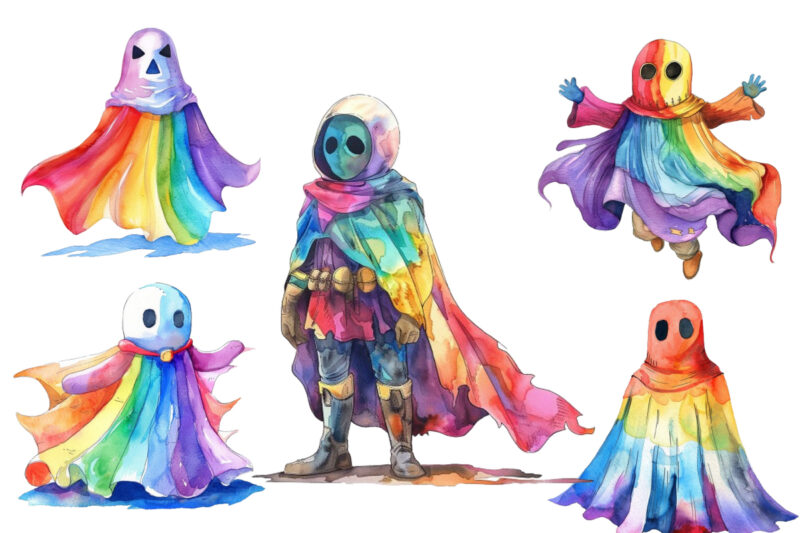 Whimsical Halloween Hero Watercolor Rainbow
