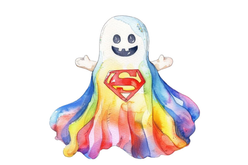 Whimsical Halloween Hero Watercolor Rainbow