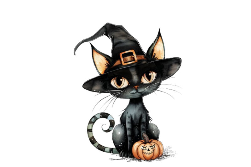 Whimsical Spooky cat Halloween