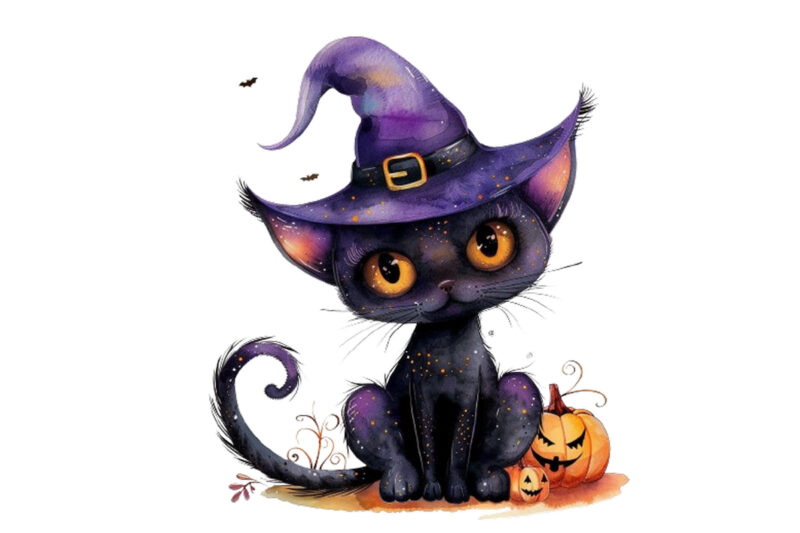 Whimsical Spooky cat Halloween