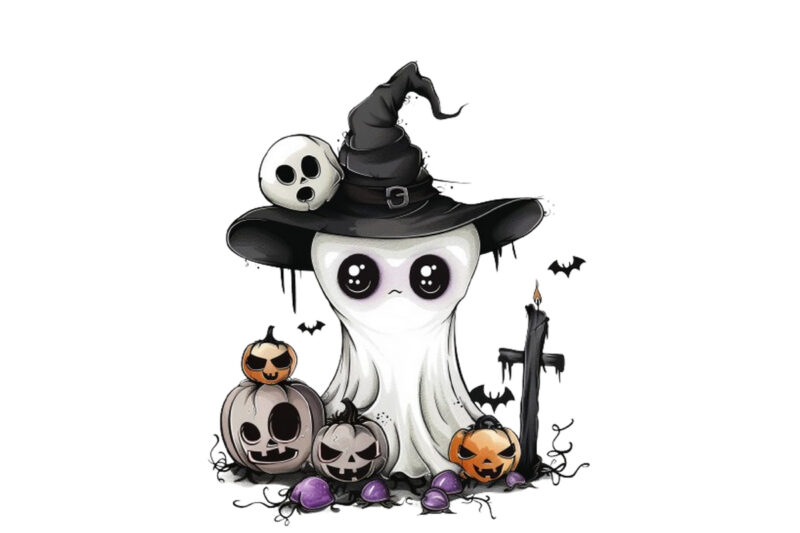 Witchy Gothic cute cartoon ghost Halloween