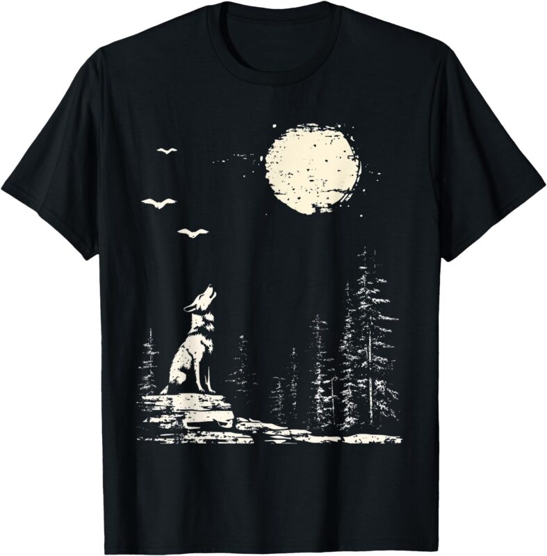 Wolf Graphic Tee Forest Nature Wolf And Moon Wildlife T-Shirt