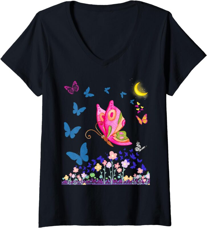 Womens Butterflies Eyes Butterfly Lovers Design V-Neck T-Shirt