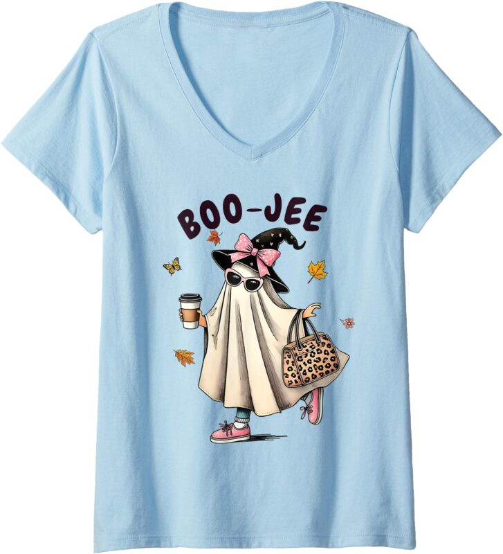 Womens Funny Boo-Jee Ghost halloween boo jee ghost spooky season V-Neck T-Shirt