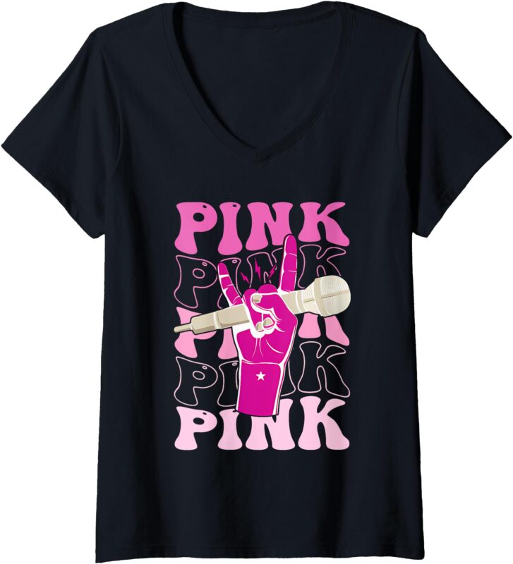 Womens Groovy Pink Personalized Name Pink For Men Women V-Neck T-Shirt