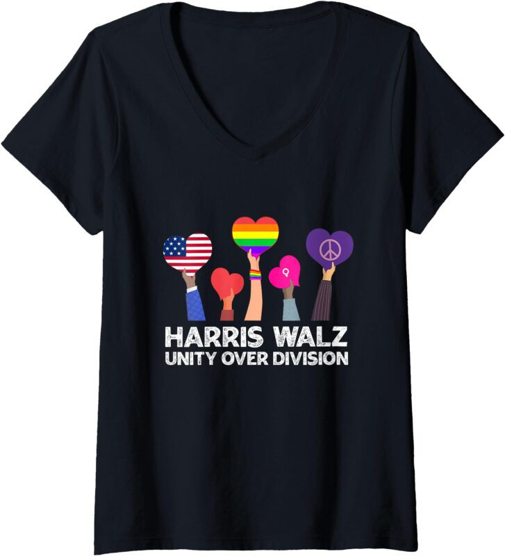 Womens Harris Waltz 2024 Unity Over Division Kamala Harris Tim Walz V-Neck T-Shirt