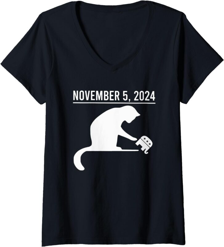 Womens November 5th 2024 Political Big Cat Small Elephant V-Neck T-Shirt