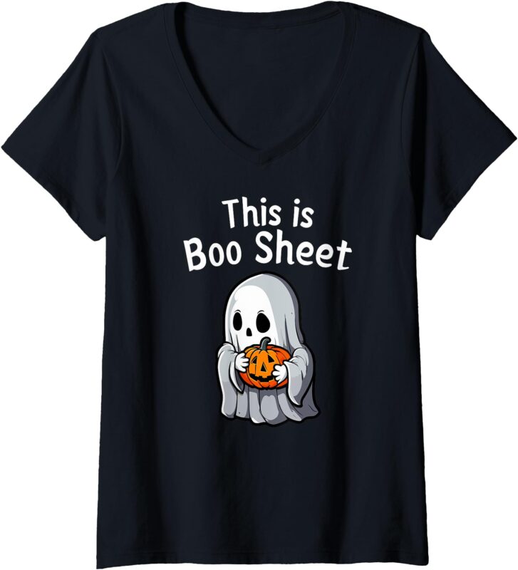 Womens This Is Boo Sheet Funny Halloween V-Neck T-Shirt