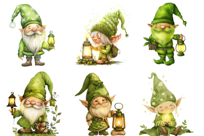 baby lime green gnome holding light