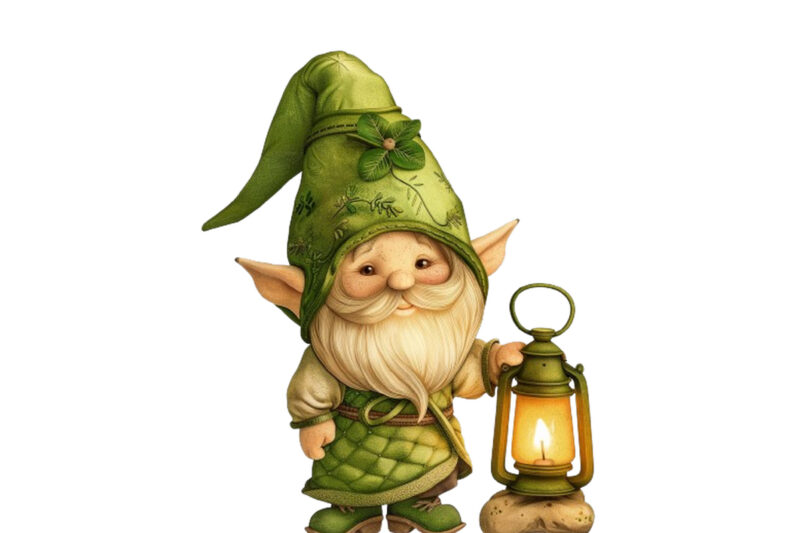 baby lime green gnome holding light
