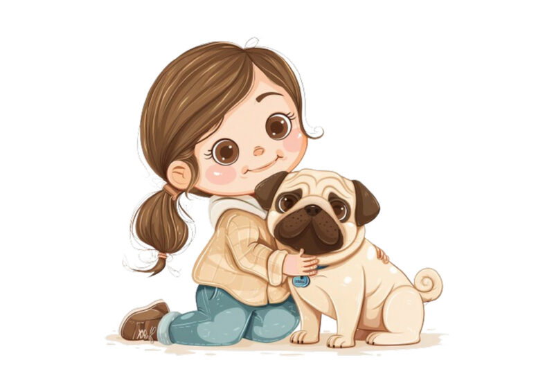 beautiful cute little girl with pretty dog