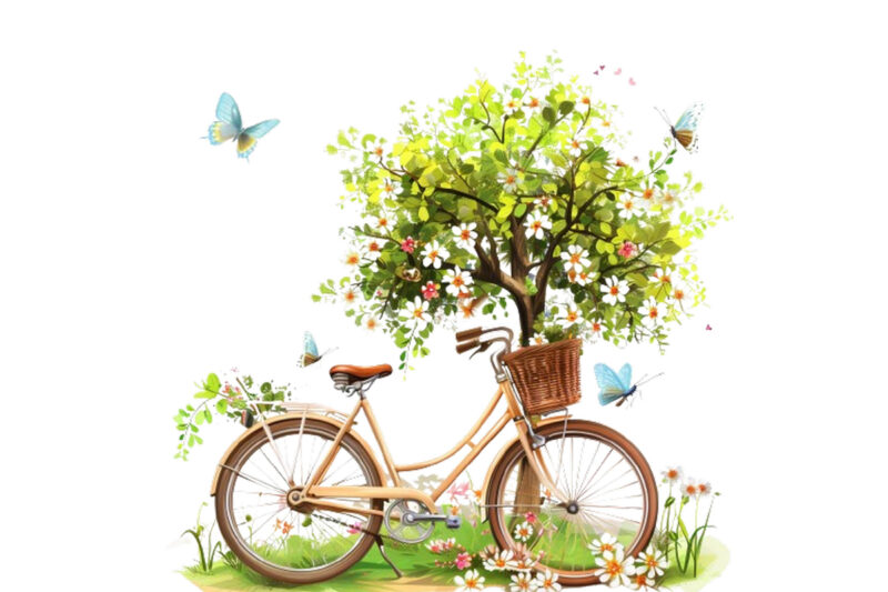 bicycle with basket full of spring flower