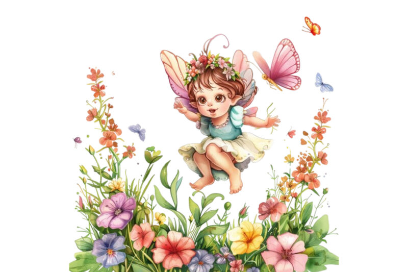 cartoon baby fairy hovering over vibrant