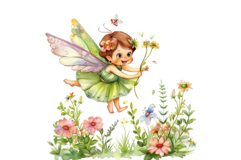 cartoon baby fairy hovering over vibrant