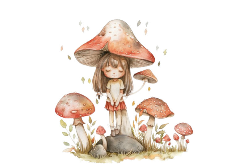 cartoon little mashroom fairy watercolor