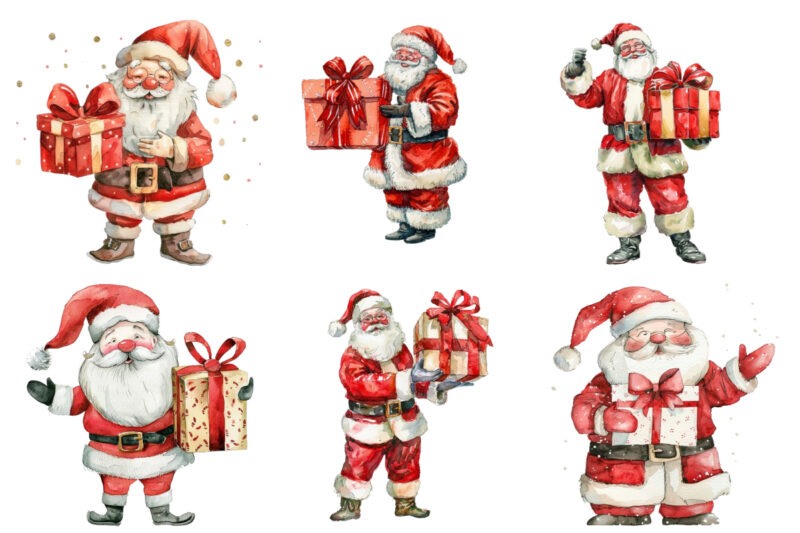 cheerful watercolor illustration of Santa