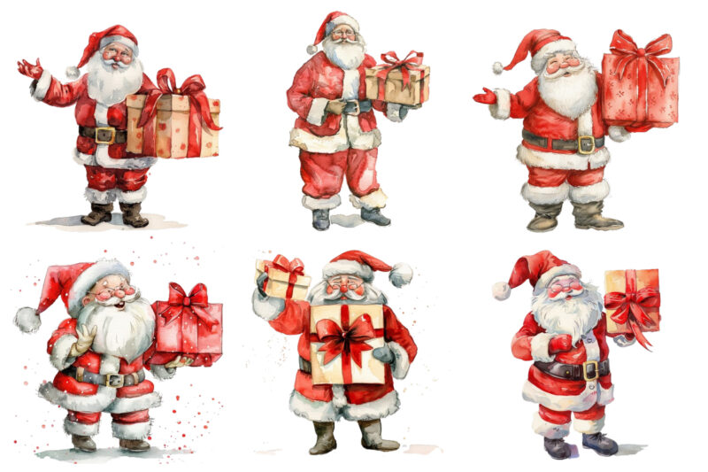 cheerful watercolor illustration of Santa